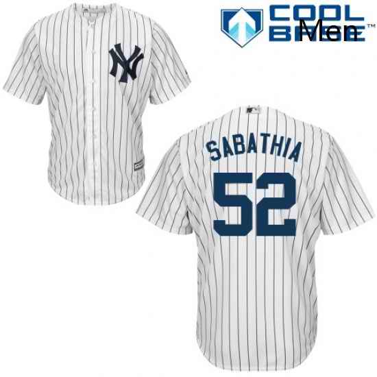 Mens Majestic New York Yankees 52 CC Sabathia Replica White Home MLB Jersey